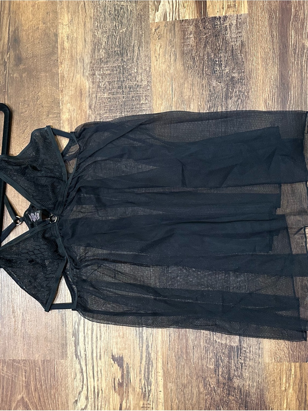 Sheer Black Lace Trim Babydoll Slip